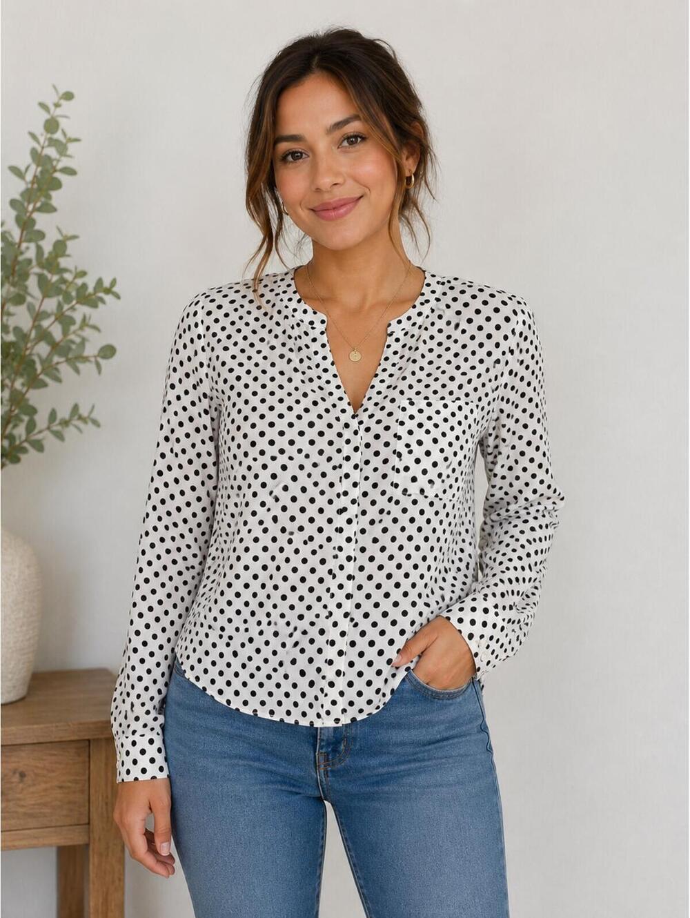 INC International Concepts White Black Polka Dot Blouse Size 4 Office Siren Chic